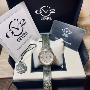 GV2 by Gevril Marsala Green Leather Watch